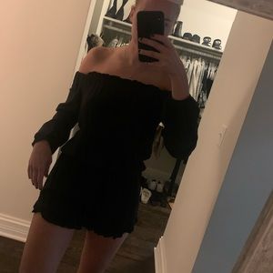 Black strapless long sleeve romper